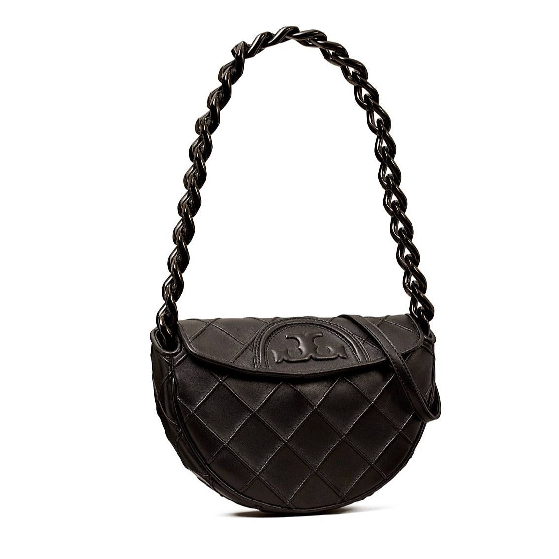 NEW!  Authentic Tory Burch Black Leather Cresent Fleming Handbag