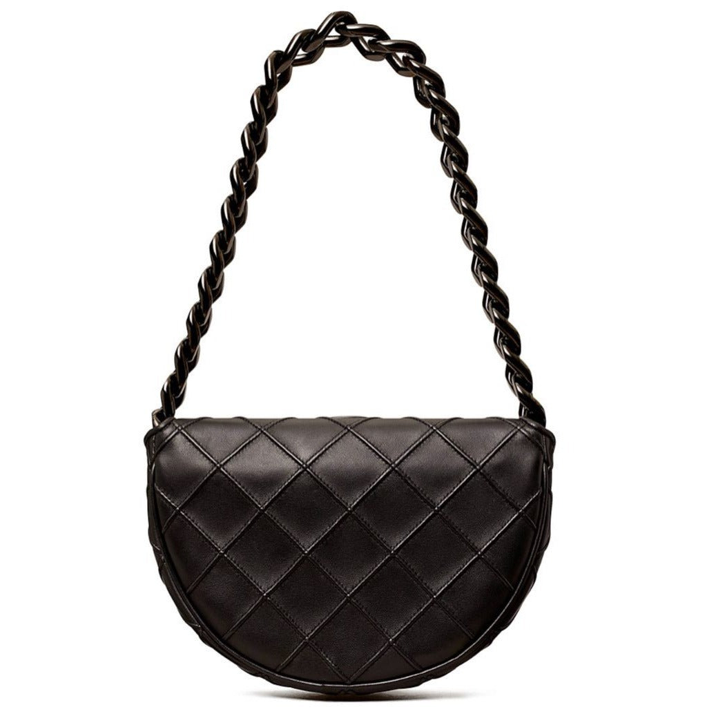 NEW!  Authentic Tory Burch Black Leather Cresent Fleming Handbag