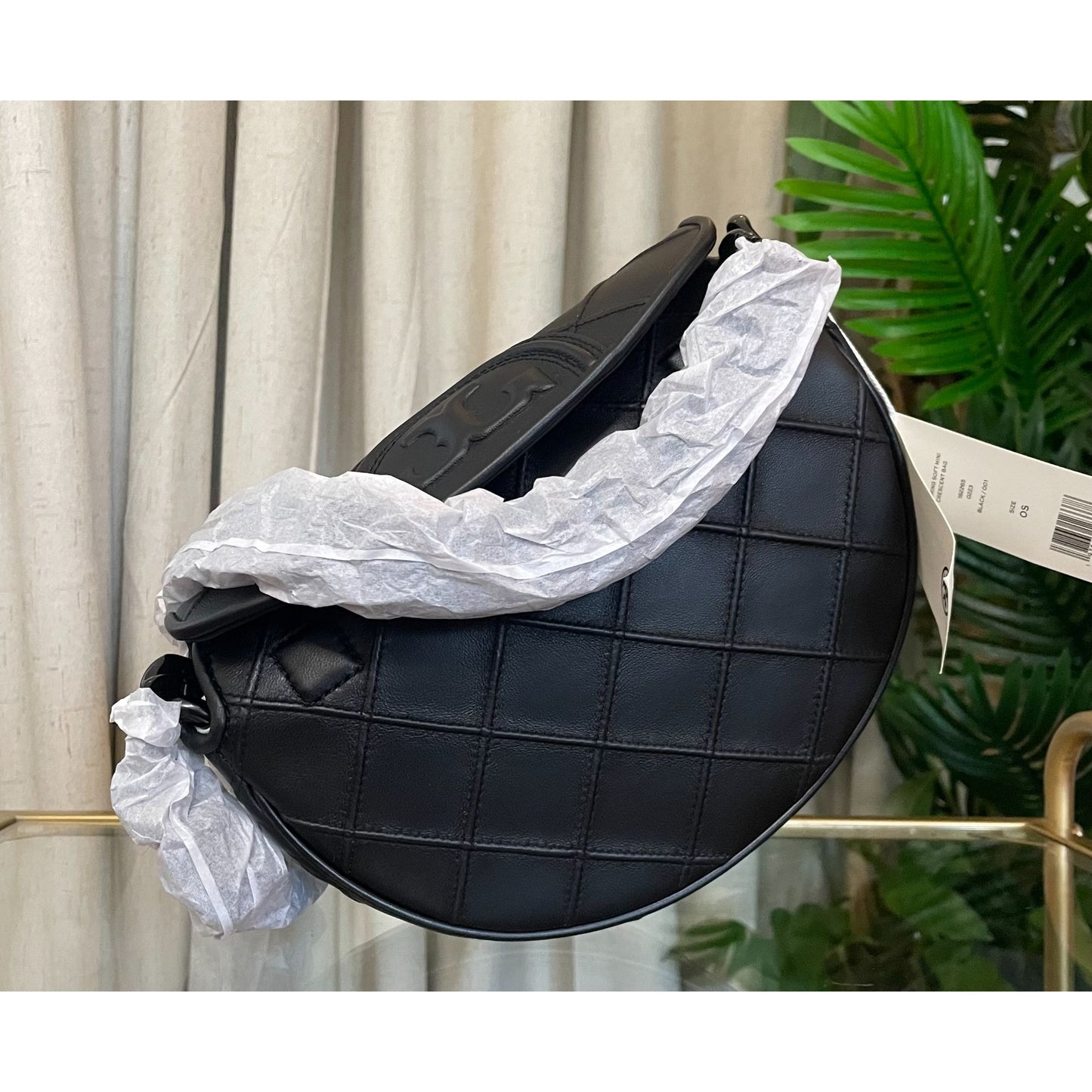 NEW!  Authentic Tory Burch Black Leather Cresent Fleming Handbag