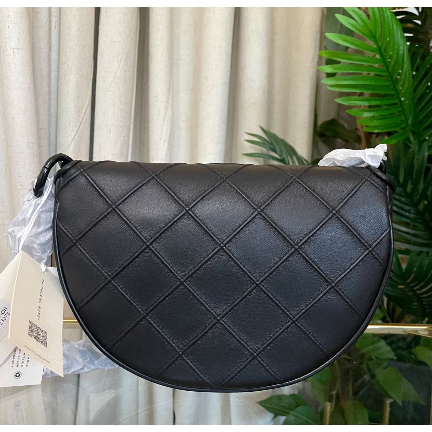 NEW!  Authentic Tory Burch Black Leather Cresent Fleming Handbag