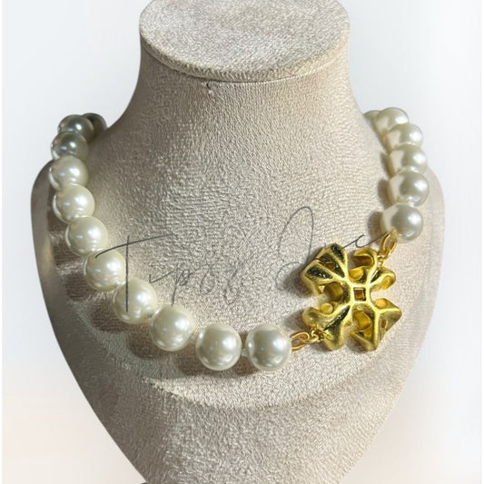 Tory Burch Roxanne Gold and Pearl Choaker Necklace
