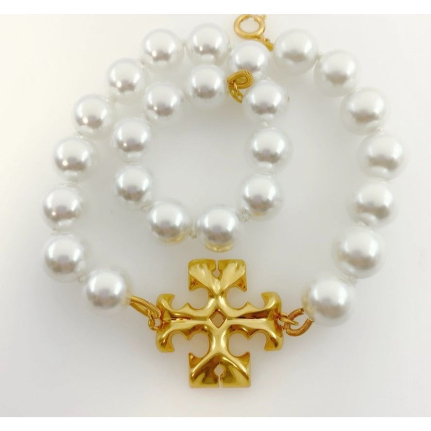 Tory Burch Roxanne Gold and Pearl Choaker Necklace