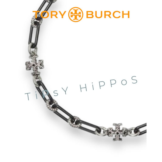 RARE!!  Tory Burch Roxanne Black and Silver Pave Necklace and Bracelet Set!