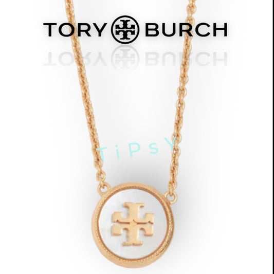 Beautiful Tory Burch Kira Mother of Pearl and Gold Pendant Necklace