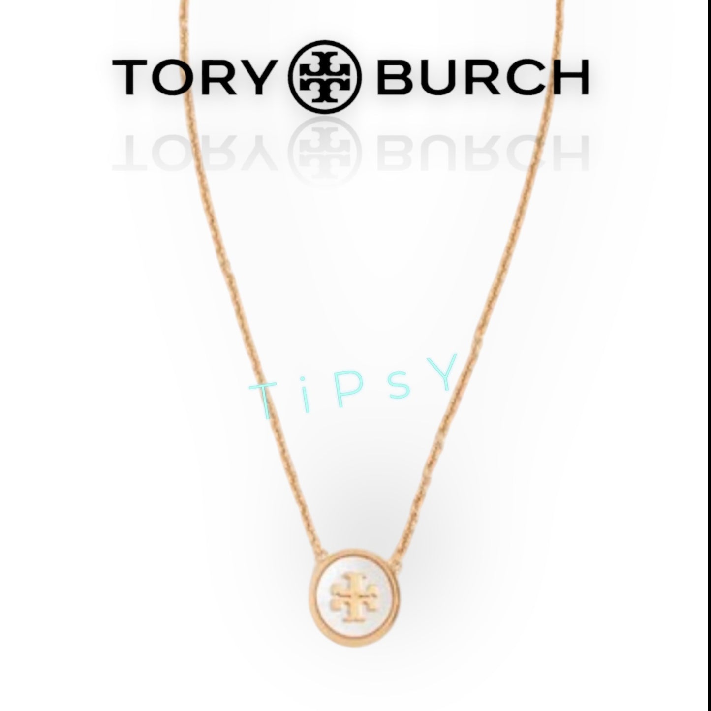 Beautiful Tory Burch Kira Mother of Pearl and Gold Pendant Necklace