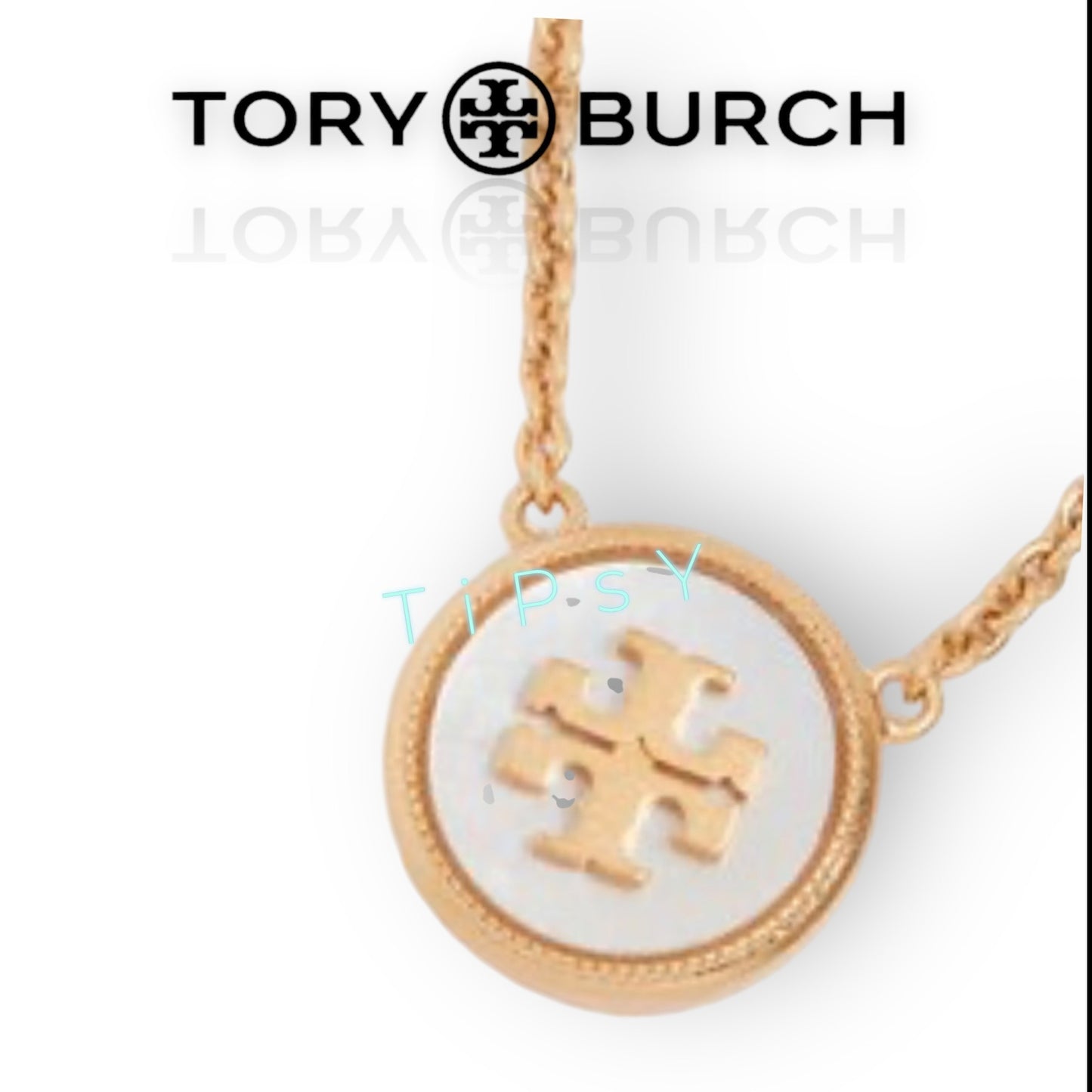 Beautiful Tory Burch Kira Mother of Pearl and Gold Pendant Necklace