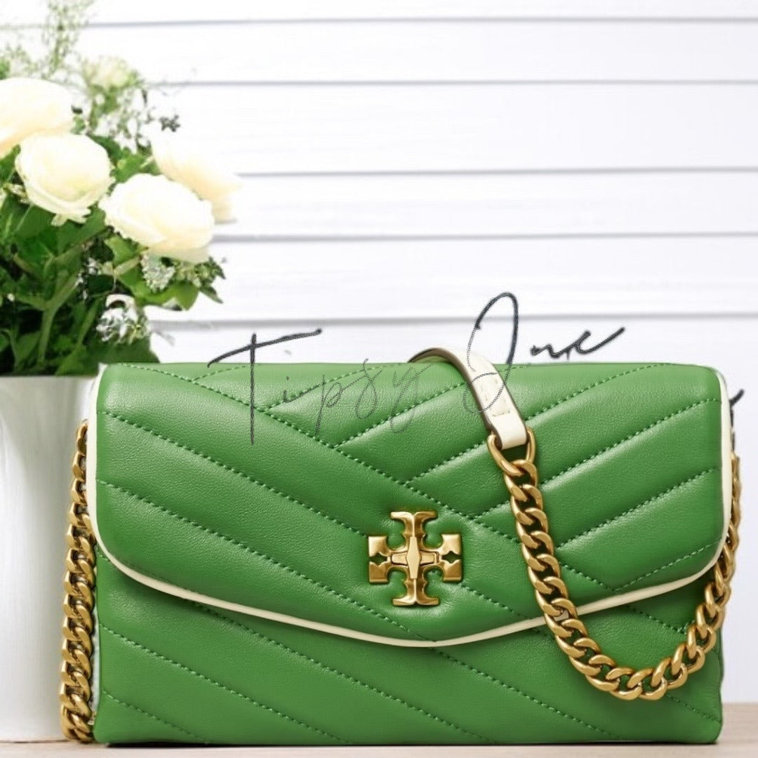 NEW!! TORY BURCH BASIL GREEN KIRA CHEVRON POP HANDBAG