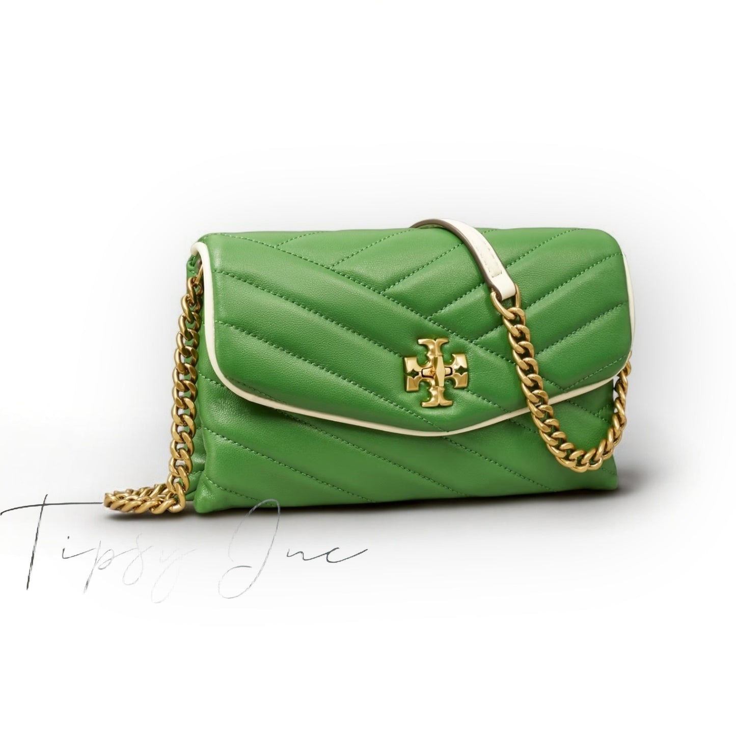 NEW!! TORY BURCH BASIL GREEN KIRA CHEVRON POP HANDBAG