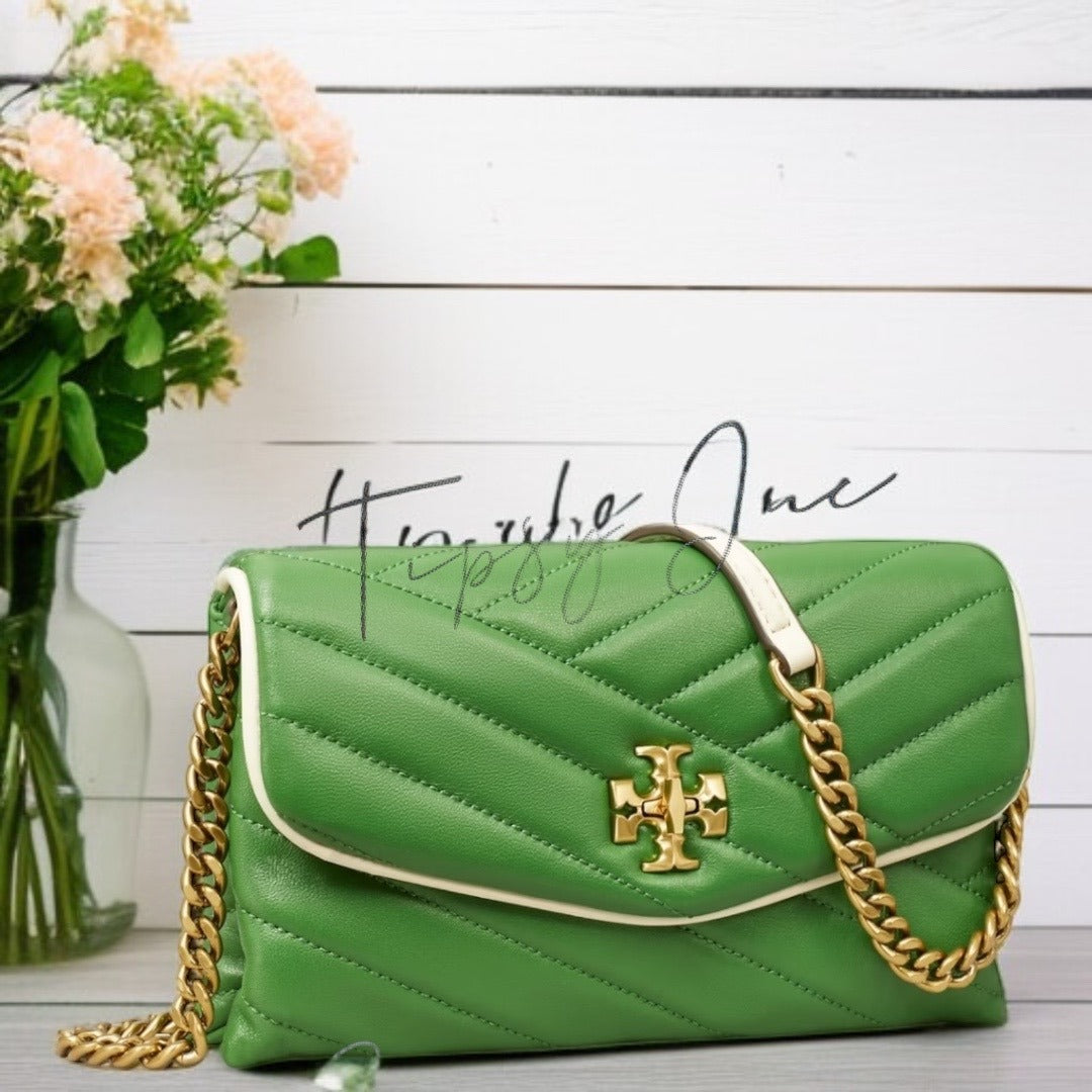 NEW!! TORY BURCH BASIL GREEN KIRA CHEVRON POP HANDBAG