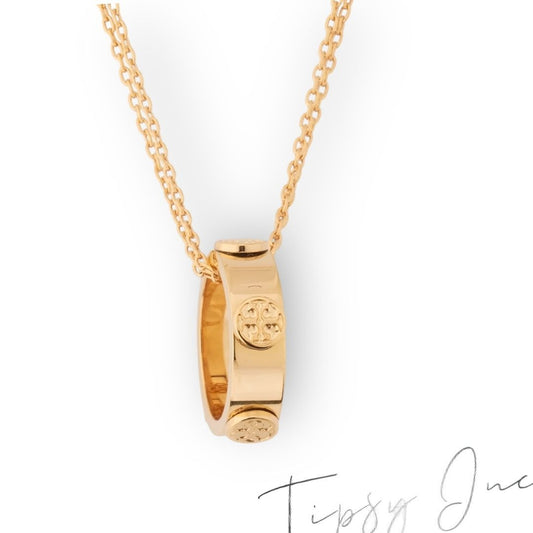 TORY BURCH GOLD MILLER STUD CIRCLE PENDANT NECKLACE