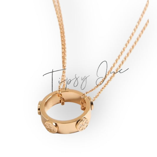 TORY BURCH GOLD MILLER STUD CIRCLE PENDANT NECKLACE
