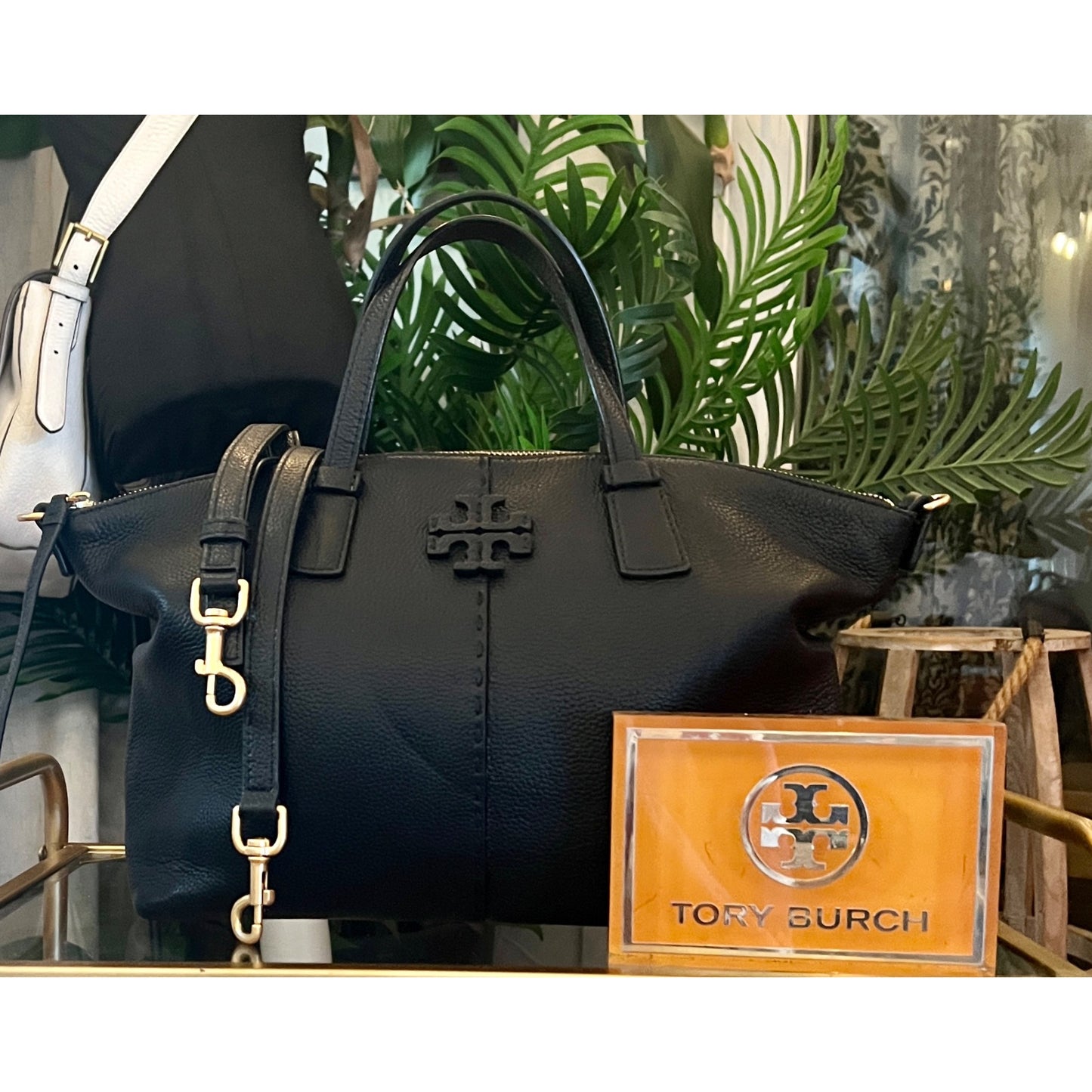 TORY BURCH BLACK MCGRAW SHOULDER BAG WITH DETACHABLE STRAP