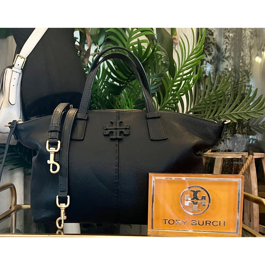TORY BURCH BLACK MCGRAW SHOULDER BAG WITH DETACHABLE STRAP