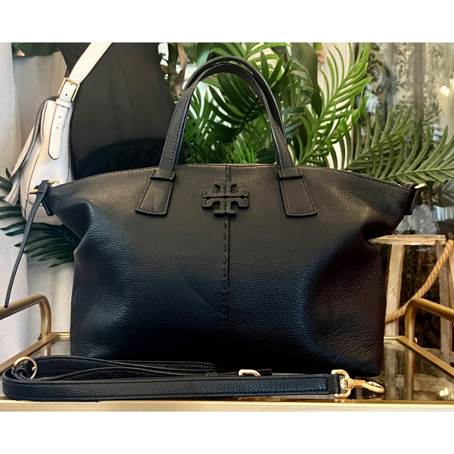TORY BURCH BLACK MCGRAW SHOULDER BAG WITH DETACHABLE STRAP