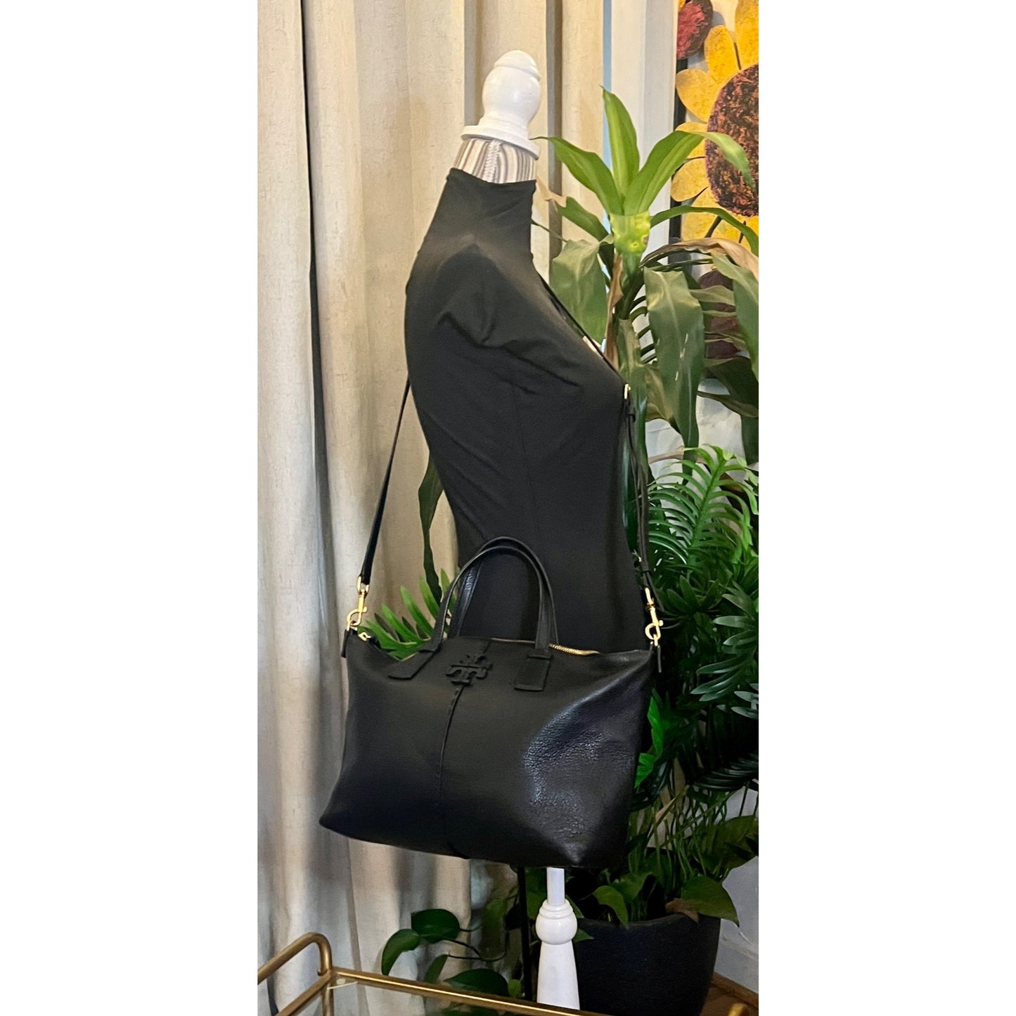 TORY BURCH BLACK MCGRAW SHOULDER BAG WITH DETACHABLE STRAP