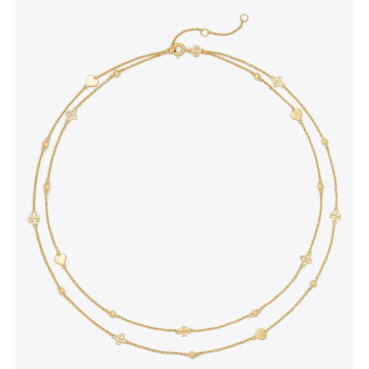 Beautiful Tory Burch Gold Layered Kira Linear Necklace and Earring Set