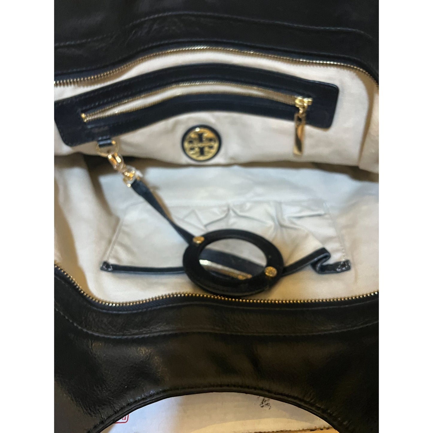 TORY BURCH VINTAGE BLACK LEATHER T MONOGRAM ELLA BOMBE TOTE!  RARE GEM!!