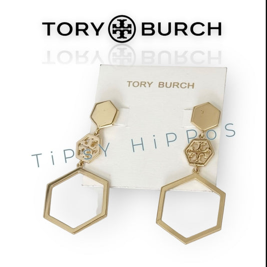 ✺✺ Tory Burch Gold Geometric Hexagon Drop Earrings Gold ✺✺
