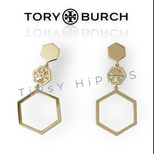 ✺✺ Tory Burch Gold Geometric Hexagon Drop Earrings Gold ✺✺