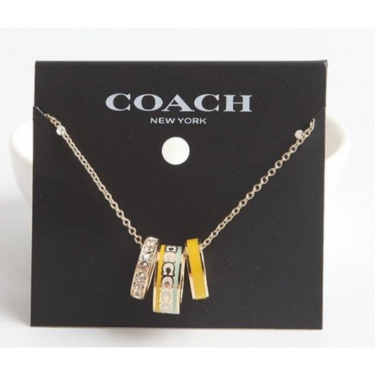 NEW! Coach Gold-Tone Multi-Ring Pendant Necklace With Logo & Crystal Accents
