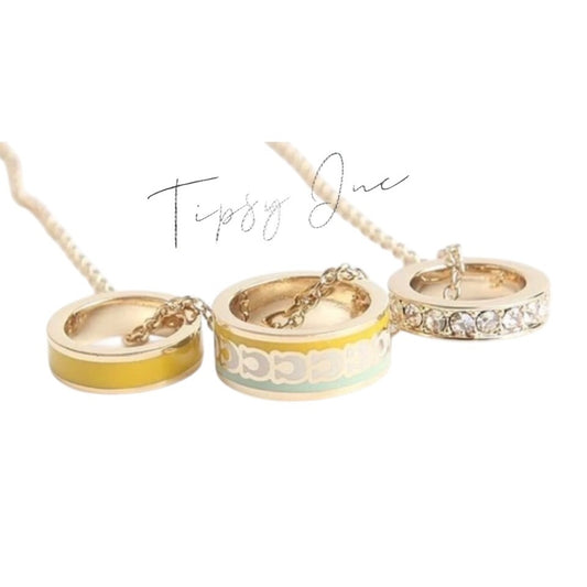 NEW! Coach Gold-Tone Multi-Ring Pendant Necklace With Logo & Crystal Accents