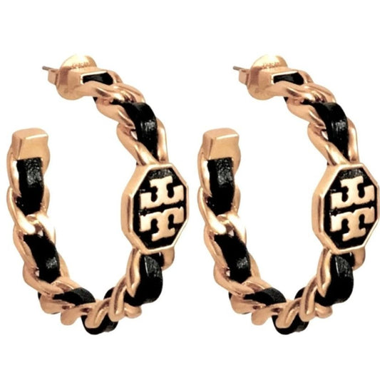 Tory Burch Marion Black & Gold Chainlink Earrings