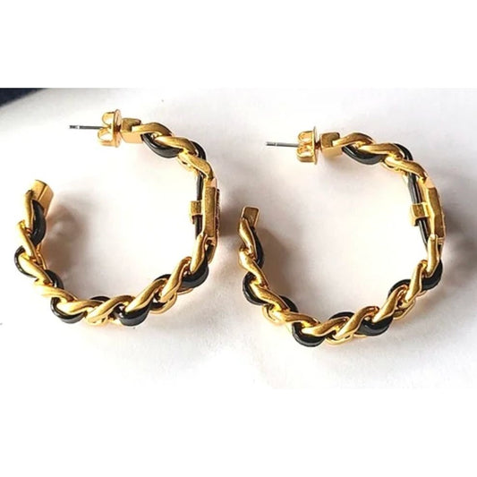 Tory Burch Marion Black & Gold Chainlink Earrings