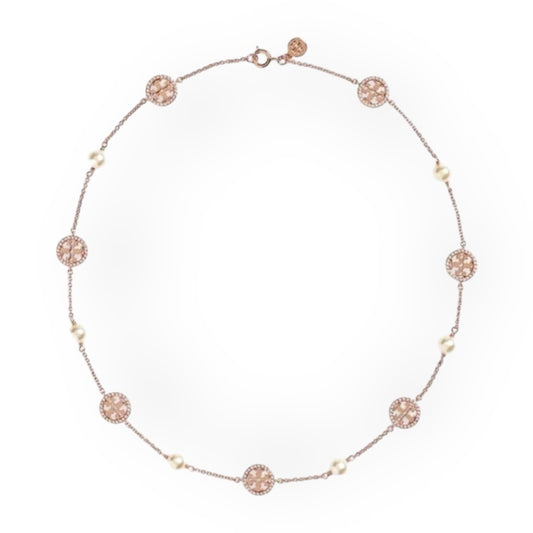 Beautiful Tory Burch Rose Gold and Pearl Pave Necklace