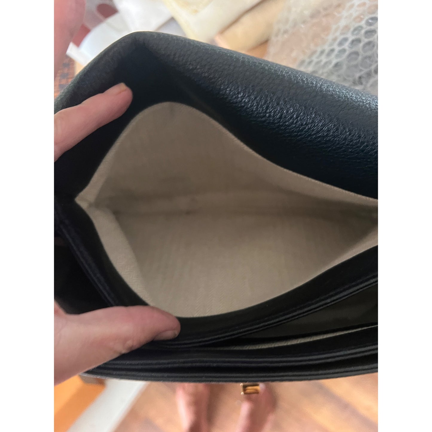 Tory Burch Black Leather and Suede Kira Handbag With Gold Logo Accents & Adjustable Strap